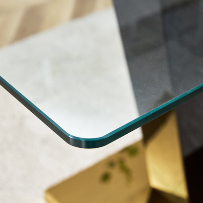 Large Modern Minimalist Rectangular Glass Dining Table for 6-8 with 0.4" Tempered Glass Tabletop and MDF slab V-Shaped Bracket eprolo