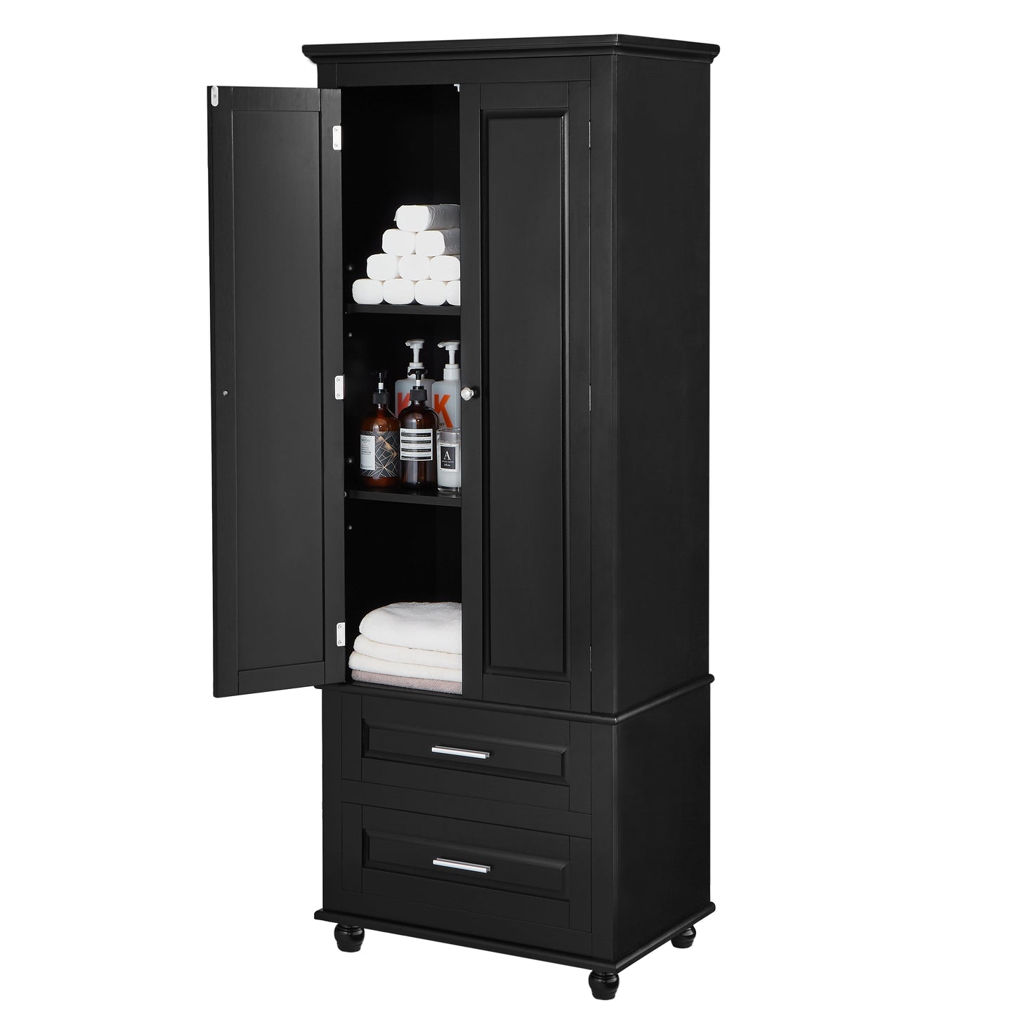 Tall Storage Cabinet with Two Drawers for Bathroom/Office, Black eprolo