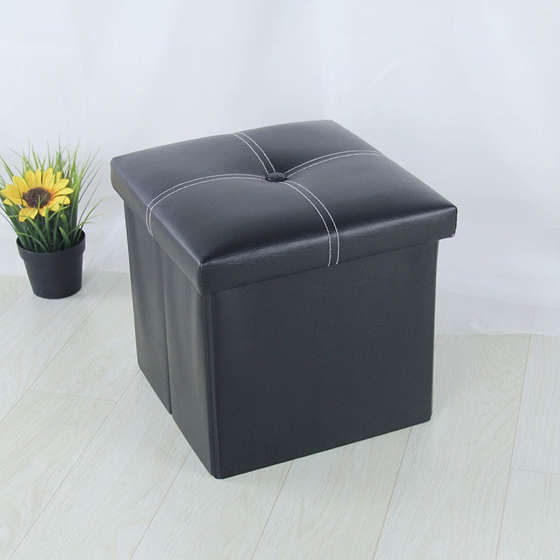 12 inch Non-slip Foldable Ottoman Storage Stool Leather Footstool Storage Box Small Sofa Chair Bench Box Home Organizers Box eprolo