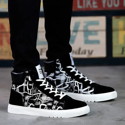 Men’s Vulcanized Canvas Shoes – Graffiti High-Top Sneakers for Summer Style - Shello's Creative Boutique