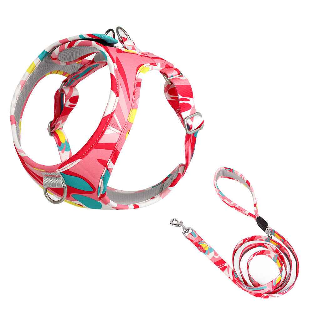 Printed Dog Harness & Leash - Anti-Escape Chest Strap