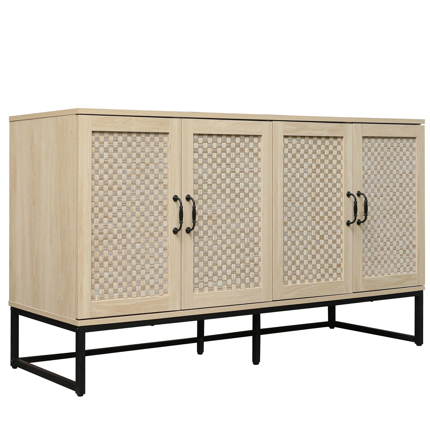 Luxury Rattan 4-Door Storage Cabinet - Large Sideboard Buffet with Elegant Design