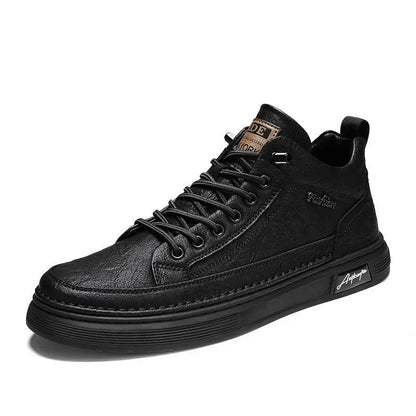 Breathable and waterproof Korean style shoes for men, trendy and versatile black leather shoes, sports and casual board shoes - Shello's Creative Boutique
