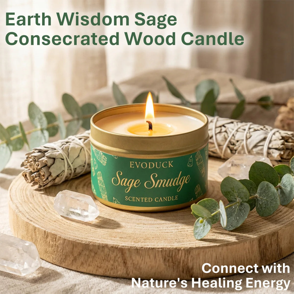 Sage Smudge Scented Candle - Premium Soy Wax for Meditation - Shello's Creative Boutique