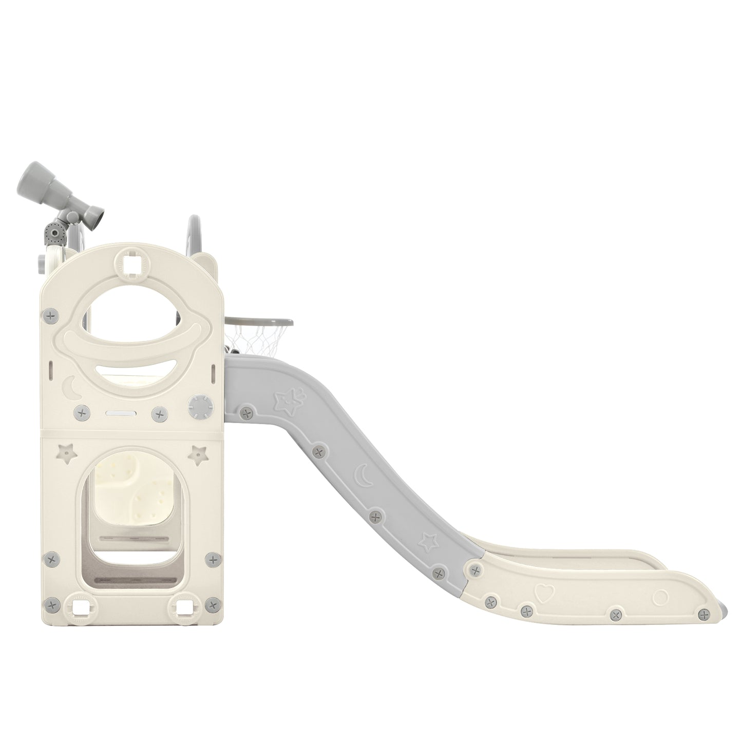 Kids Slide Playset Structure 7 in 1, Freestanding Spaceship Set with Slide, Arch Tunnel Grey+White + HDPE eprolo