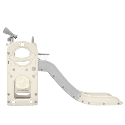 Kids Slide Playset Structure 7 in 1, Freestanding Spaceship Set with Slide, Arch Tunnel Grey+White + HDPE - Shello's Creative Boutique