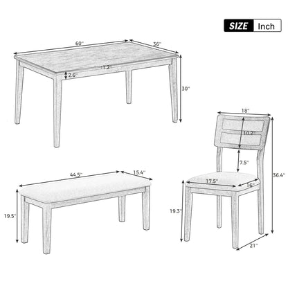 TREXM Classic and Traditional Style 6 - Piece Dining Set, Includes Dining Table 4 Upholstered Chairs & Bench (White+Gray) - Shello's Creative Boutique