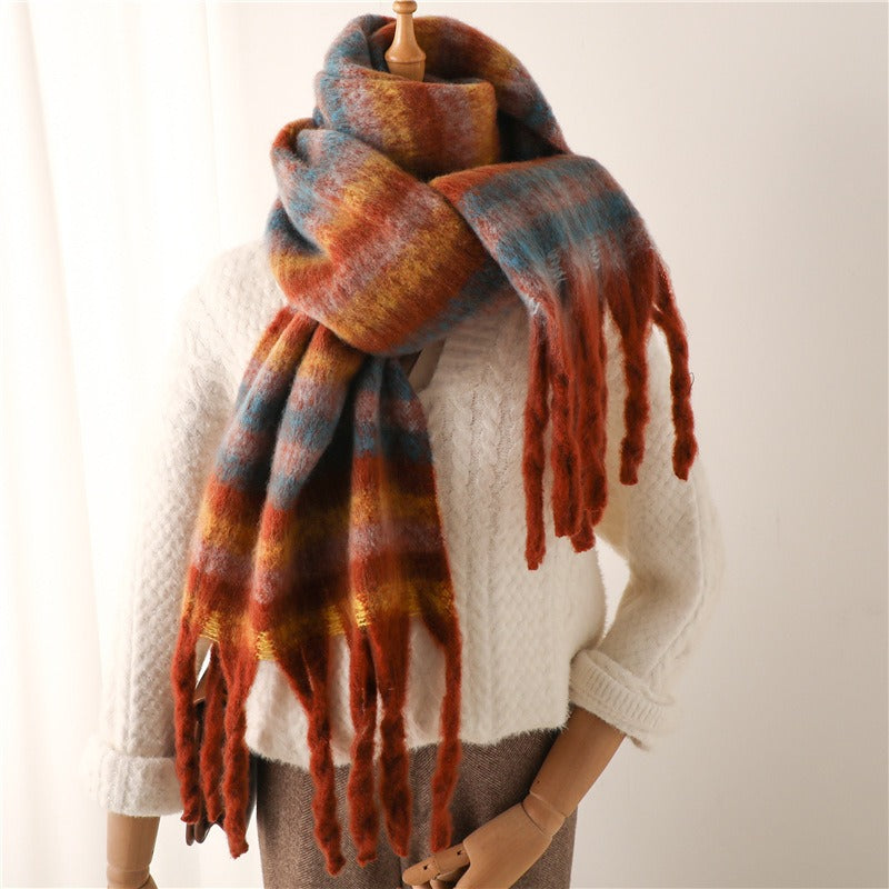 Thick beard striped scarf imitation cashmere winter new warm long tassel scarf for men and women scarf shawl eprolo