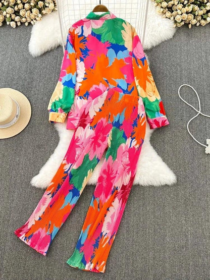 Spring Women Sleepwear Casual Loose Tie-dyed Trousers Suit Long Sleeve Shirts Blouses Wide Leg Pant Female Pajamas 2 Pieces - Shello's Creative Boutique
