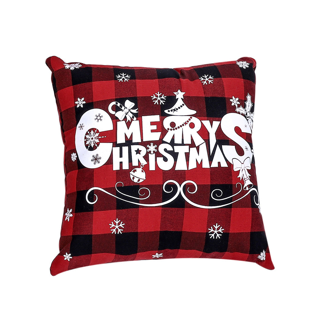 Christmas decoration red linen checkered Christmas square pillow cover sofa cushion cover without pillow core Shello Creative Boutique