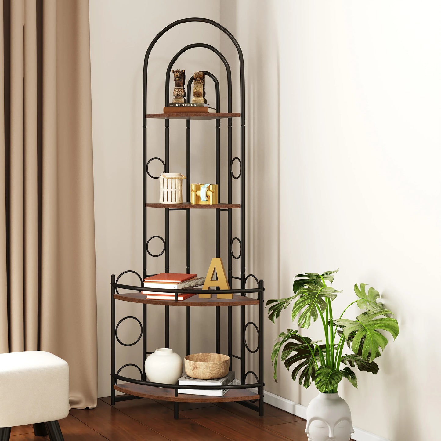 4-Tier Corner Bookshelf, Modern Style, Plant Stand with Metal Frame - Shello's Creative Boutique