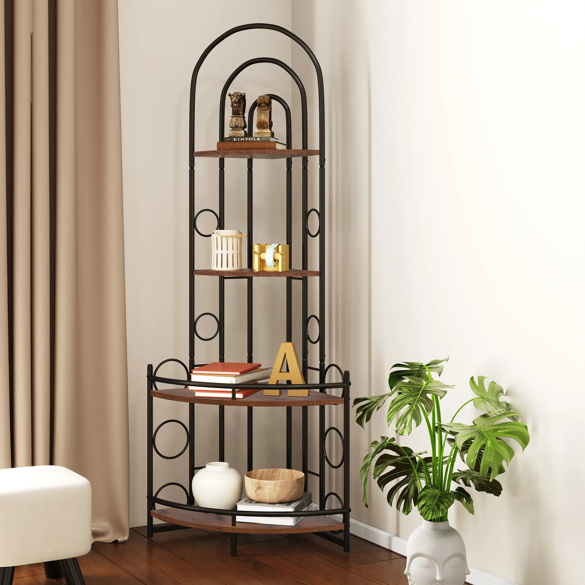 4-Tier Corner Bookshelf, Modern Style, Plant Stand with Metal Frame - Shello's Creative Boutique