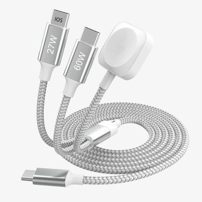 Multi head multifunctional two to three data cable PD60w fast charging suitable for Android Pingguo smartphones and smartwatches - Shello's Creative Boutique
