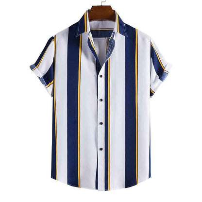 Summer Men's Striped Short-Sleeved Hawaiian Shirt