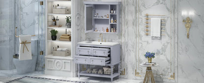 36'' Bathroom Vanity with Medicine Cabinet, Modern Mirror Cabinet with Adjustable Shelf, Bathroom Storage Cabinet with 4 Drawers - Shello's Creative Boutique