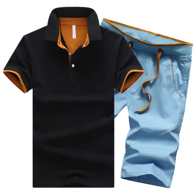 Cotton Mens Sets Summer Button Polo Shirts Sets Turn Down Mens Shorts 4XL Men Clothes 2 Piece Set Elastic Waist Shorts eprolo
