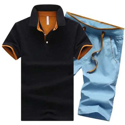 Cotton Mens Sets Summer Button Polo Shirts Sets Turn Down Mens Shorts 4XL Men Clothes 2 Piece Set Elastic Waist Shorts - Shello's Creative Boutique