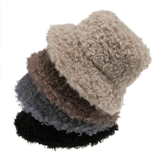 Women's Faux Fur Bucket Hat - Warm Fluffy Winter Hat for Outdoor & Casual Wear