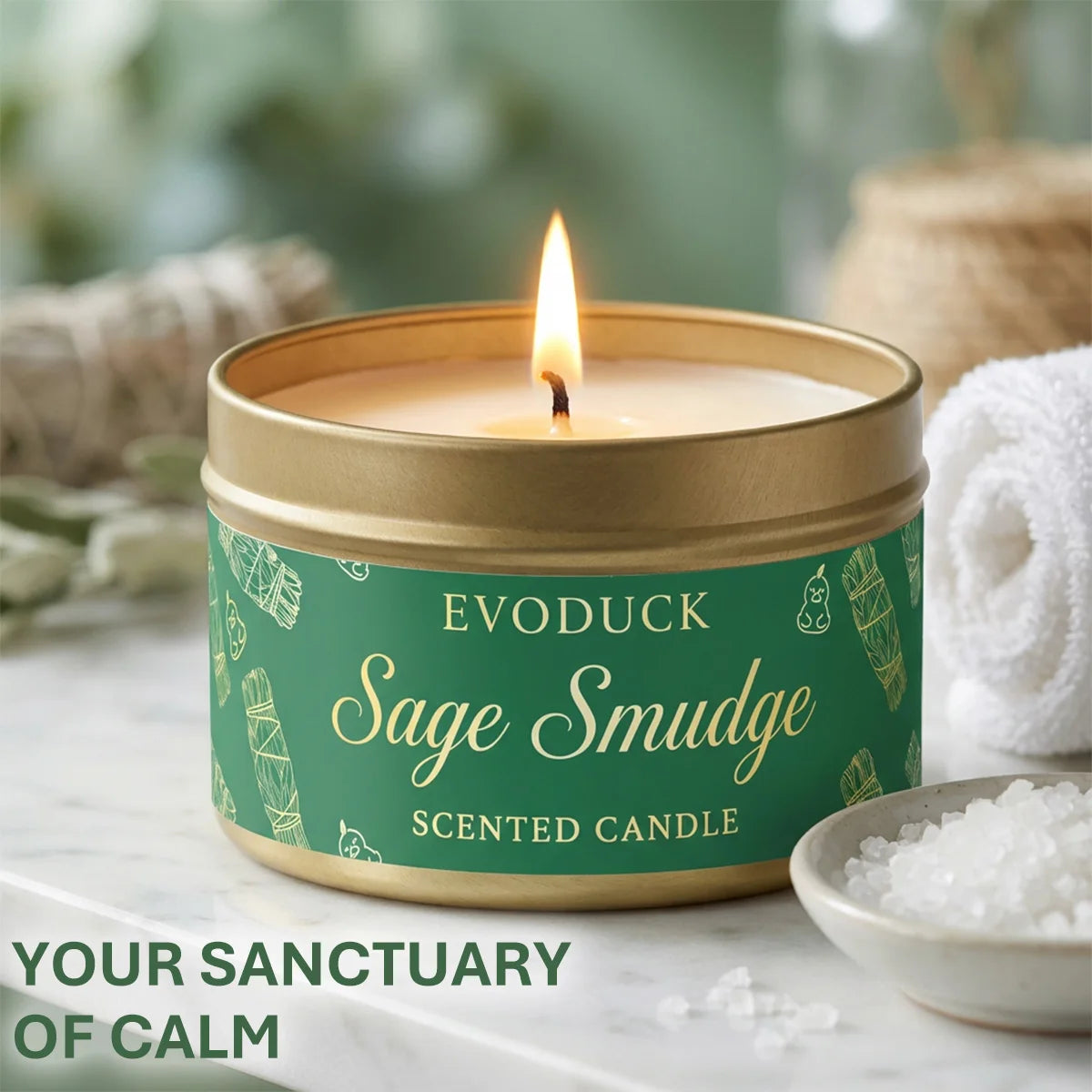 Sage Smudge Scented Candle - Premium Soy Wax for Meditation - Shello's Creative Boutique