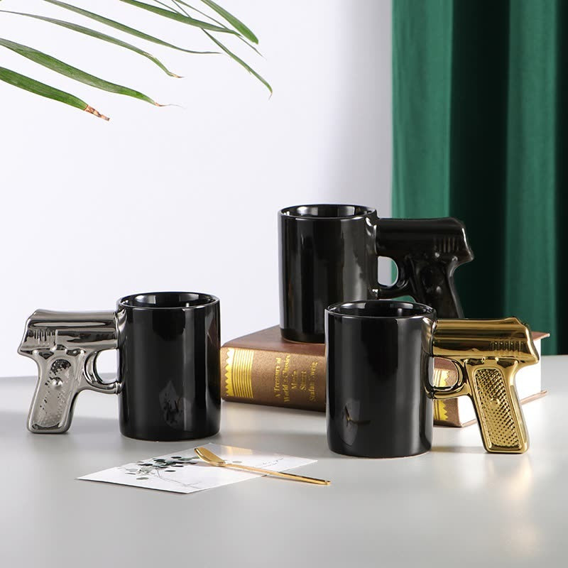 Creative Ceramic Cup Gold Silver Pistol Cup Gun Handle Mug Personalized Water Cup Coffee Cup 3D Modeling Cup Color Glaze Cup eprolo