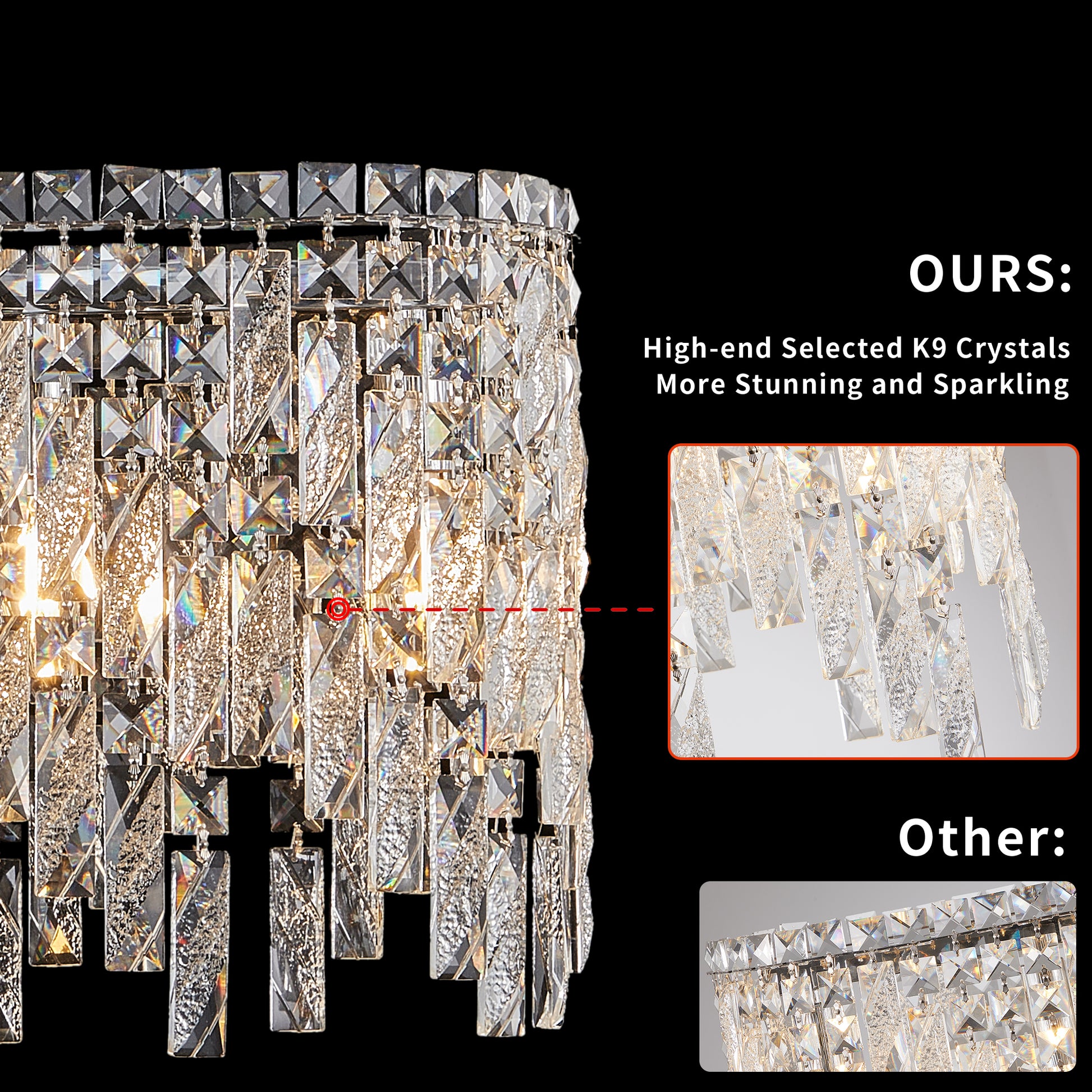 Silver elegant oval crystal pendant light, modern ceiling fixture with reflective suspended crystal (bulb not included) eprolo