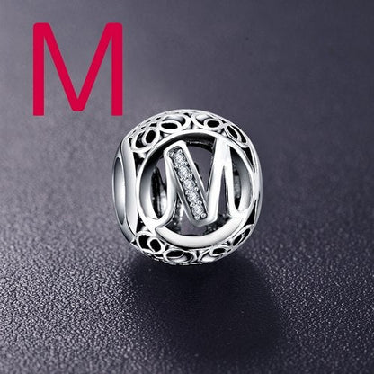 Real 925 Sterling Silver Vintage Clear Letter Bead Charms Fit Pandora Women Charm Bracelets Silver Jewelry eprolo