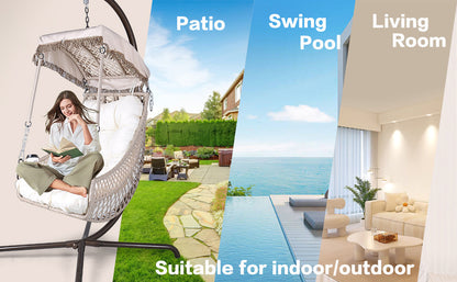 Luxury Swing Egg Chair with Stand - Indoor/Outdoor Hanging Chair with Sunshade