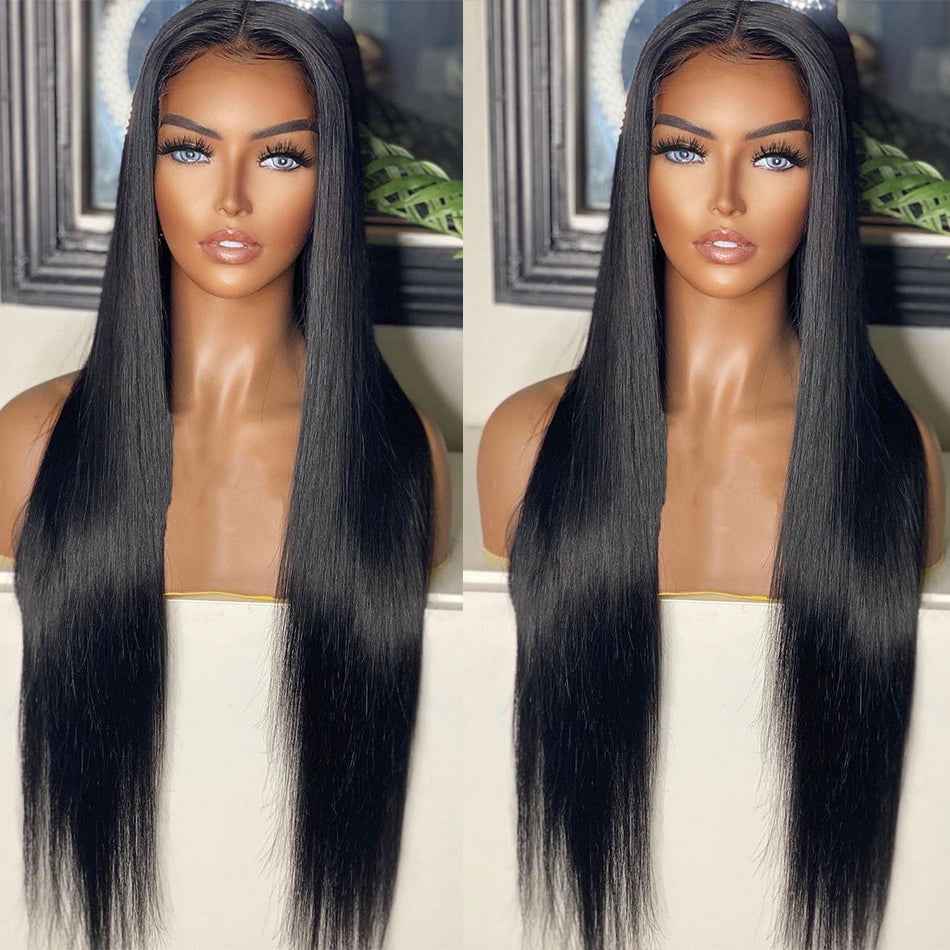 Natural Transition Wig Black Synthetic Front Lace Long Straight Hair Matte Silk