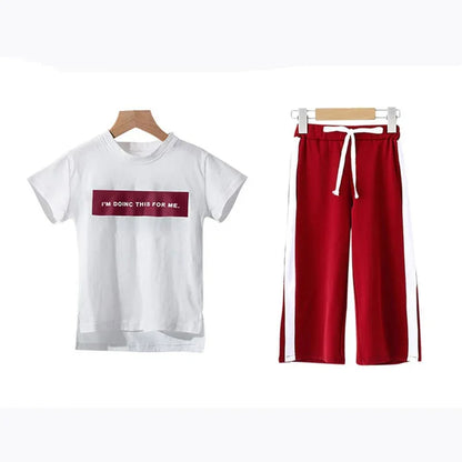 Girls Clothing Sets Summer Short Sleeve T-Shirt+Pants 2 Pcs Kids Outwear Children Clothes Suits - Shello's Creative Boutique