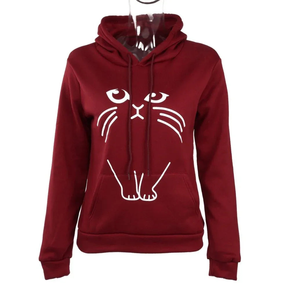 Women Hoodies With Ear Cat Pattern Casual Sweatshirts Pullover Top Female Winter Autumn Long Sleeves Hoodie Coat - Shello's Creative Boutique