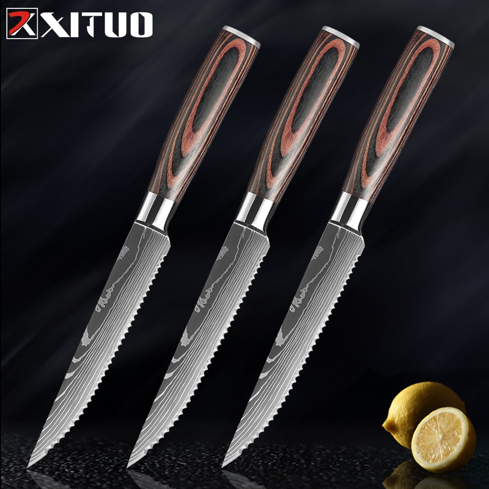 XITUO Sharp Steak Knife Set 7CR17 Stainless Steel Serrated Meat Slicing Knife Multipurpose Restaurant Cutlery Chef Knives 1-6Pcs eprolo