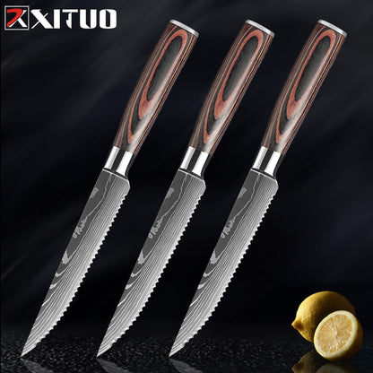 XITUO Sharp Steak Knife Set 7CR17 Stainless Steel Serrated Meat Slicing Knife Multipurpose Restaurant Cutlery Chef Knives 1-6Pcs eprolo