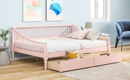 Full Size Daybed with Two Storage Drawers and Support Legs Pink Shello Creative Boutique