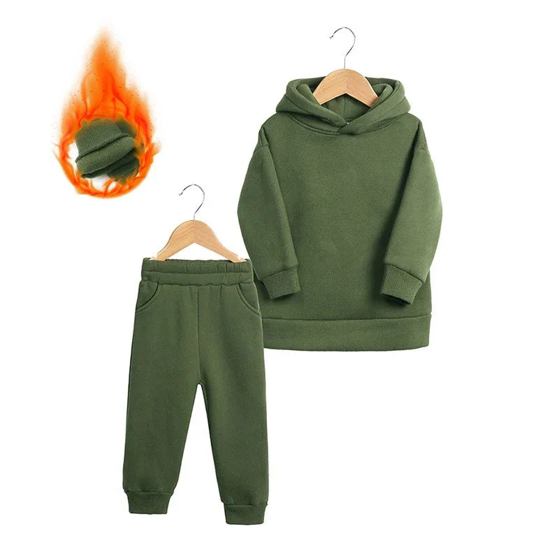 Thickened Autumn And Winter Clothing Children's Sports Suit Casual Pullover Hooded Sweater Trousers Two-Piece Set - Shello's Creative Boutique