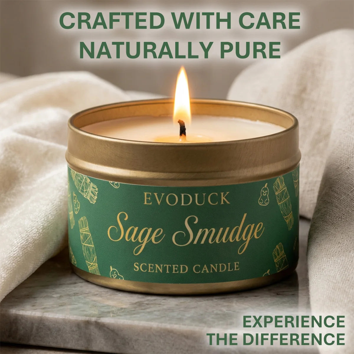 Sage Smudge Scented Candle - Premium Soy Wax for Meditation - Shello's Creative Boutique