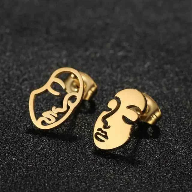 Fashion Girl Abstract Face Earrings for Women - Simple Asymmetrical Stud Jewelry, Elegant Female Gift