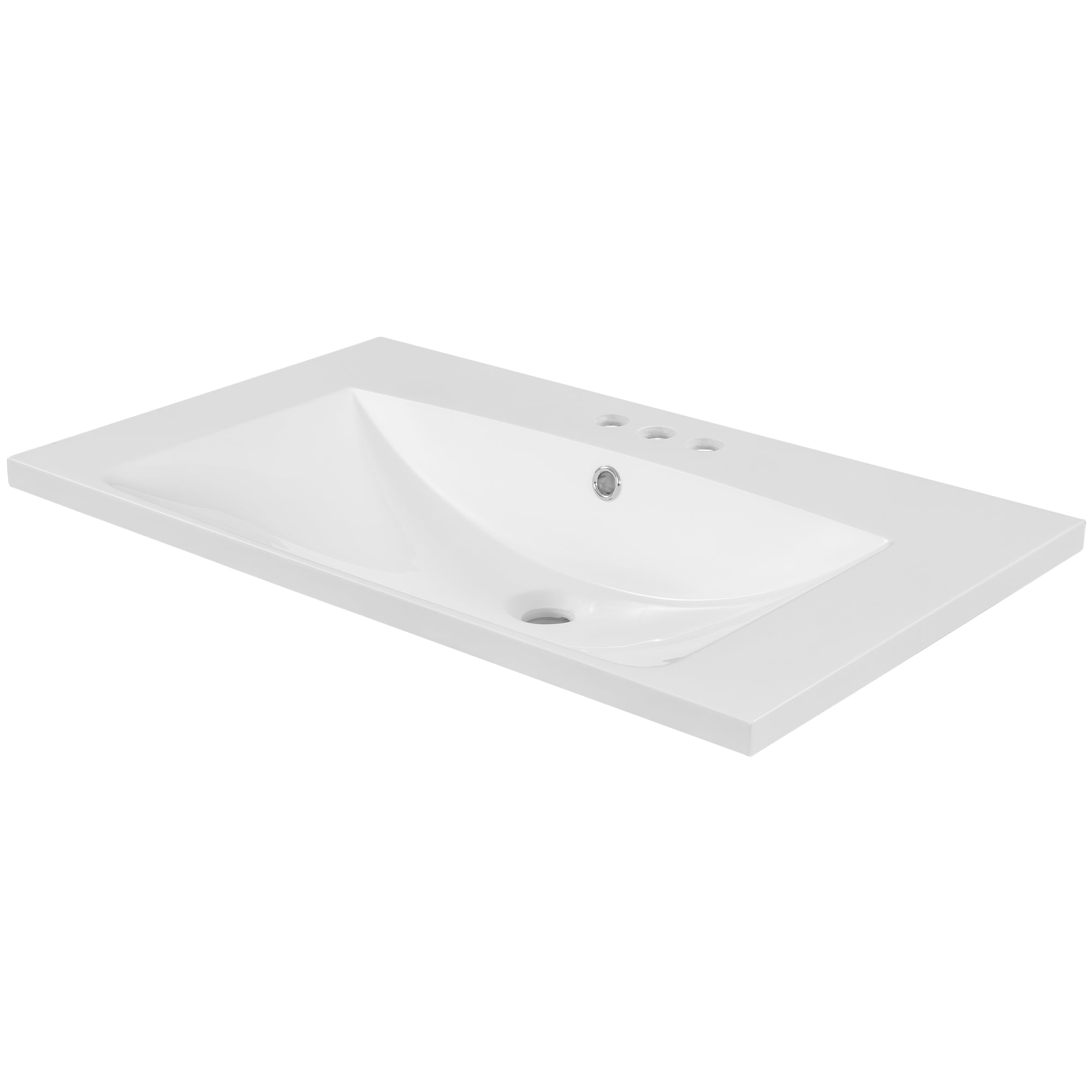 30" Single Bathroom Vanity Top with White Basin, 3-Faucet Holes, Ceramic, White eprolo