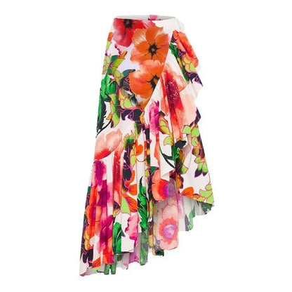 One Piece Swimsuit Skirt Shoulder Strappy Swimsuit Print Floral Swimwear Women Slimming Bathing Suit Beach Wear - Shello's Creative Boutique