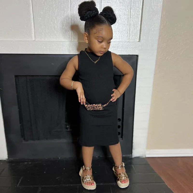 Children Clothing New Girls Solid Color Camisole Dress Casual Mid Length A Skirt - Shello's Creative Boutique