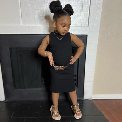 Children Clothing New Girls Solid Color Camisole Dress Casual Mid Length A Skirt - Shello's Creative Boutique