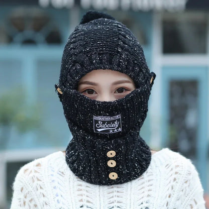 Knitted Ear Protection Hat New Wool Plush Hat Windproof Warm Hat Mask Neck Scarf Integrated Hat - Shello's Creative Boutique