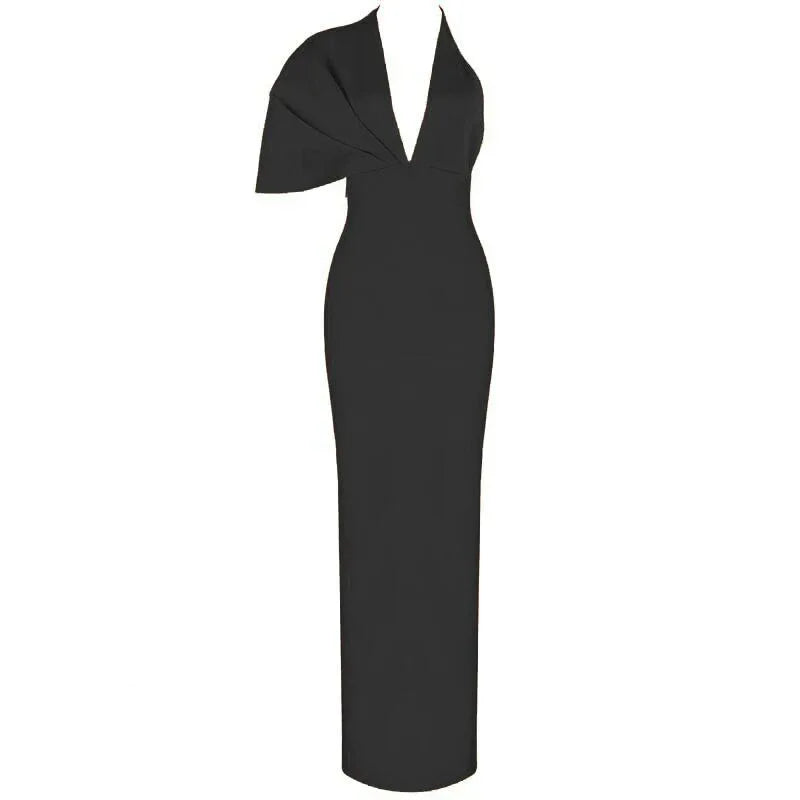 Orange V Neck Maxi Bandage Dress - Designer Evening Party Dress - Shello's Creative Boutique