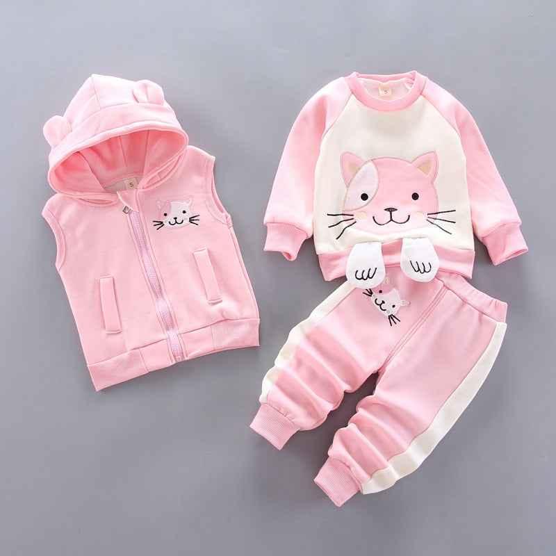 Autumn Children's Clothing Set Plush Bear Three Piece Suit for Kids - Shello's Creative Boutique