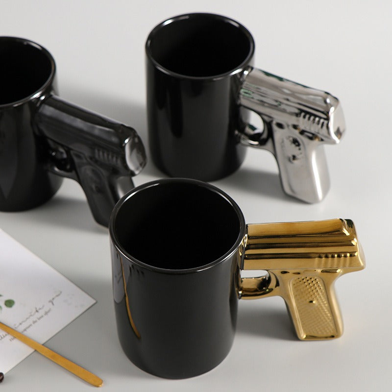 Creative Ceramic Cup Gold Silver Pistol Cup Gun Handle Mug Personalized Water Cup Coffee Cup 3D Modeling Cup Color Glaze Cup eprolo