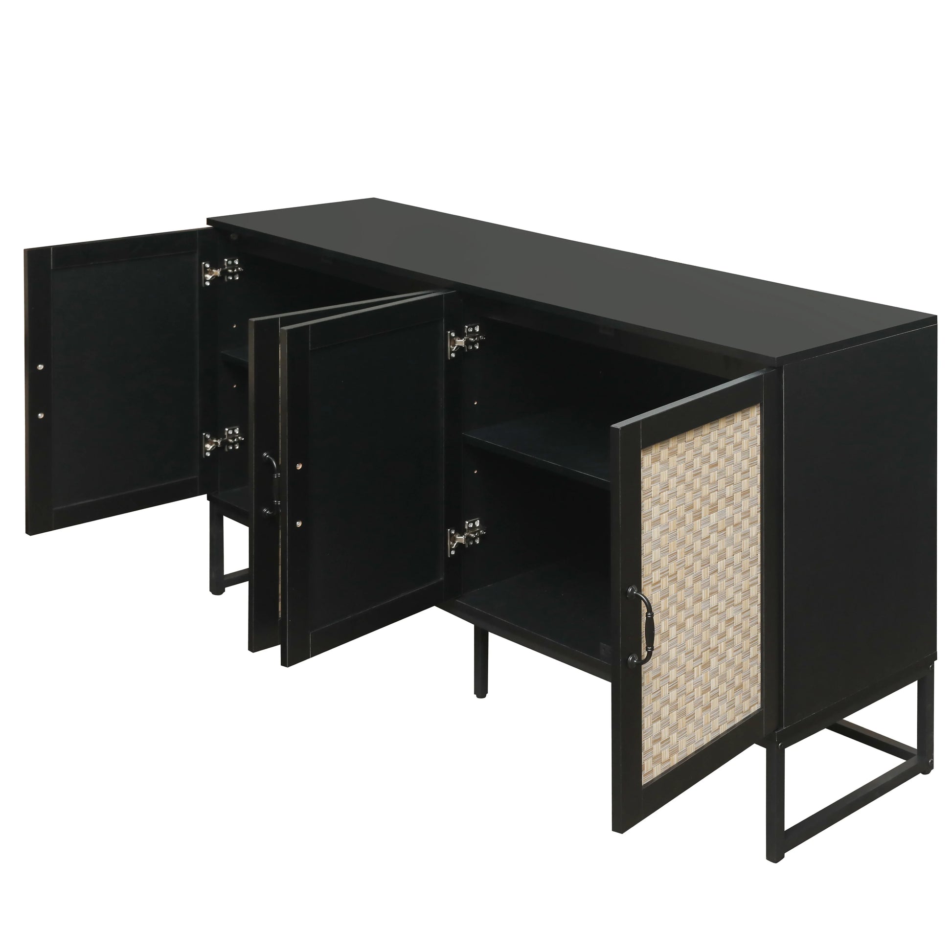 Rattan 4-Door Sideboard , Sideboard Buffet Storage Cabinet,Accent Storage Cabinet , Large Cabinet With 4 Rattan Decorated Doors - Shello's Creative Boutique