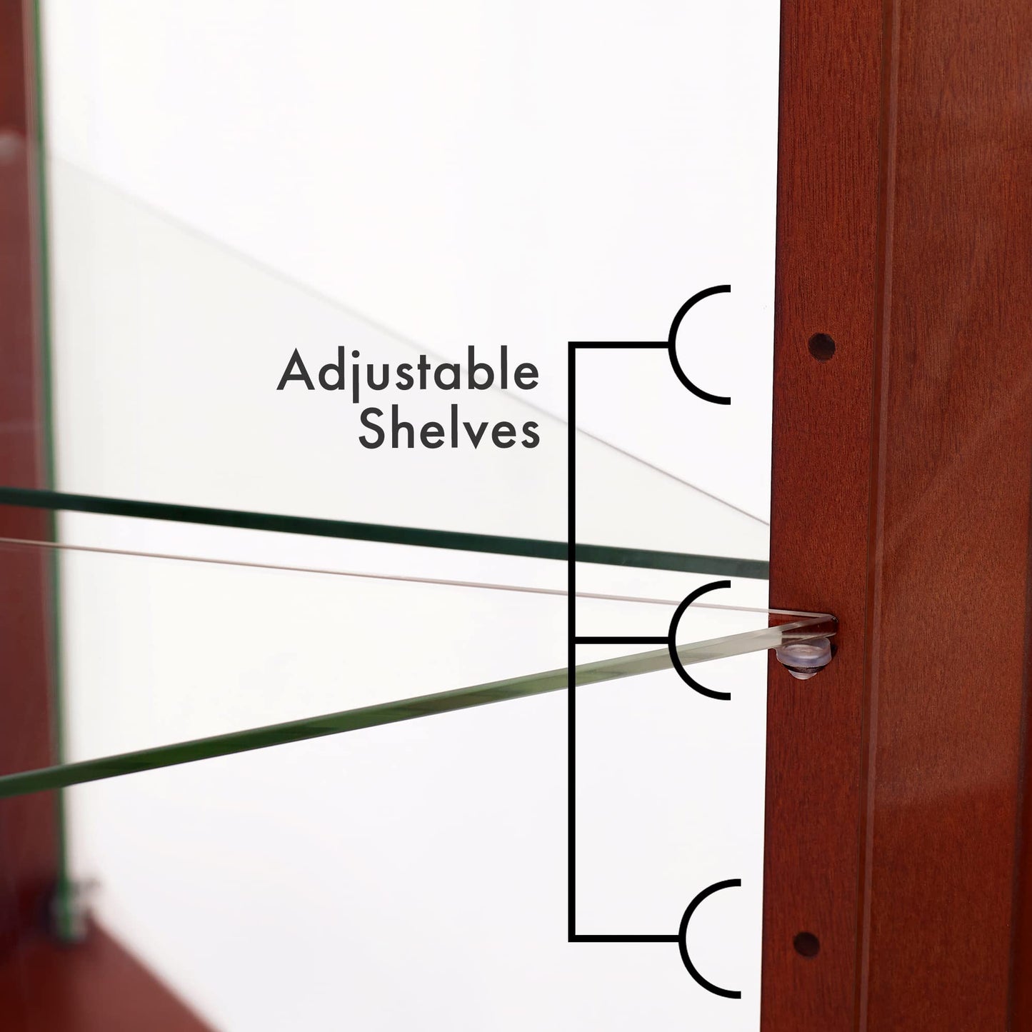 Corner Curio Dispaly Cabinet with Lights, Adjustable Tempered Glass Shelves, Mirrored Back,Cherry(E26 light bulb not included) eprolo