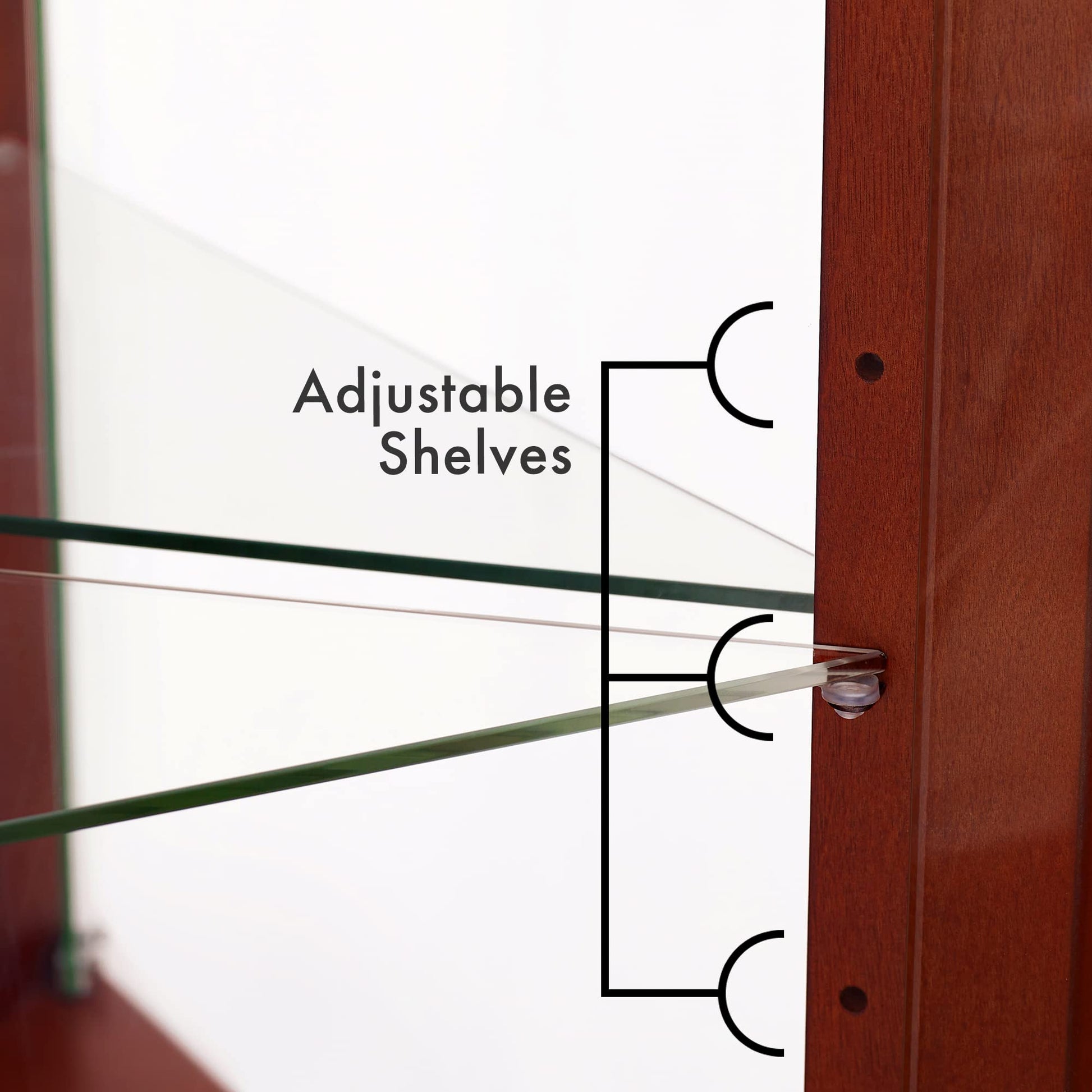 Corner Curio Dispaly Cabinet with Lights, Adjustable Tempered Glass Shelves, Mirrored Back,Cherry(E26 light bulb not included) eprolo