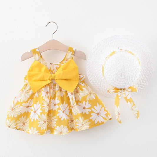 Summer New Girl Baby Vest Skirt Princess Dress 1-4 Years Old Chest Big Bow Flower Skirt Shello Creative Boutique