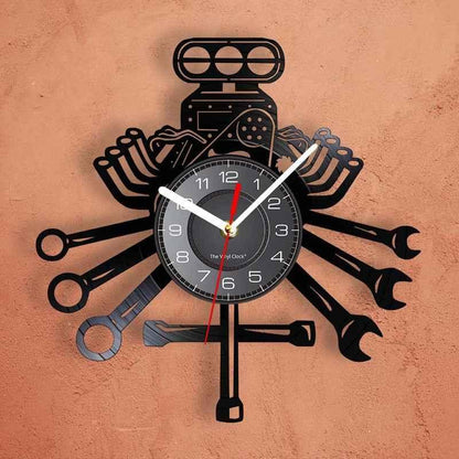 Vintage Phonograph Record Wall Clock - Personalized Car Maintenance Theme Decor - Shello's Creative Boutique