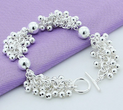 Women Fashion  Silver Jewelry  Solid Silver Grape Bead Charm Chain Bracelets & Bangles For Women Gift eprolo